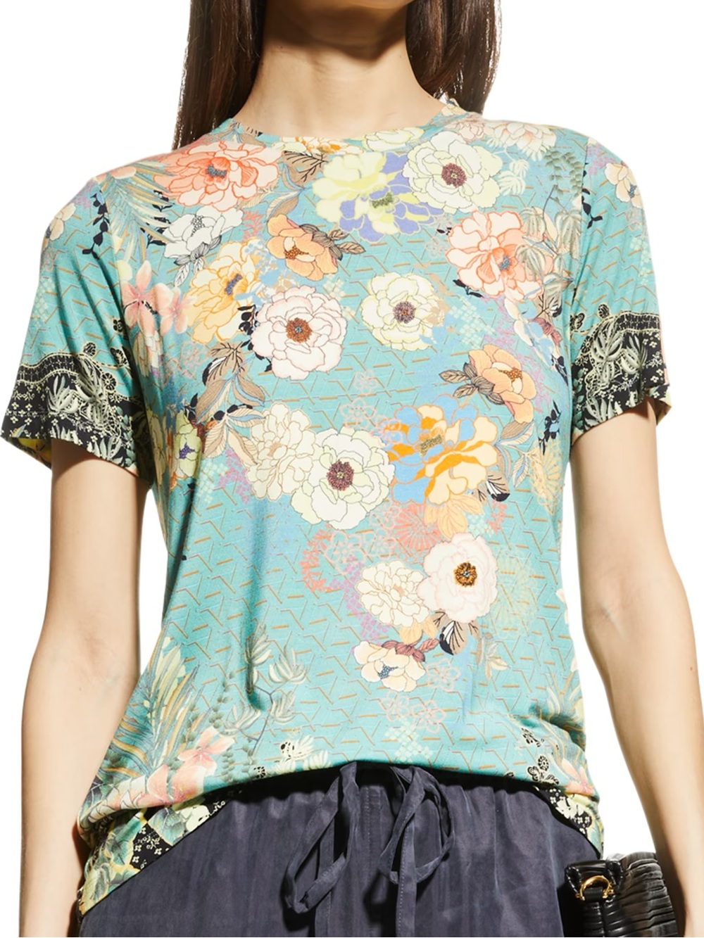 Johnny Was Millay Floral Print Short-Sleeve Tee T-Shirt Women’s size XS